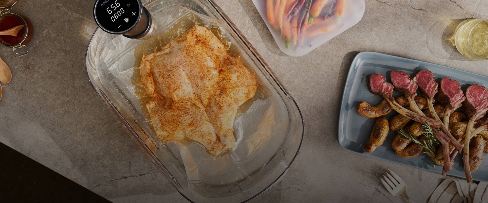Bild på olika maträtter tillagad med sous vide